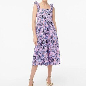 J CREW purple blue floral square neck ruffle strap tiered midi dress